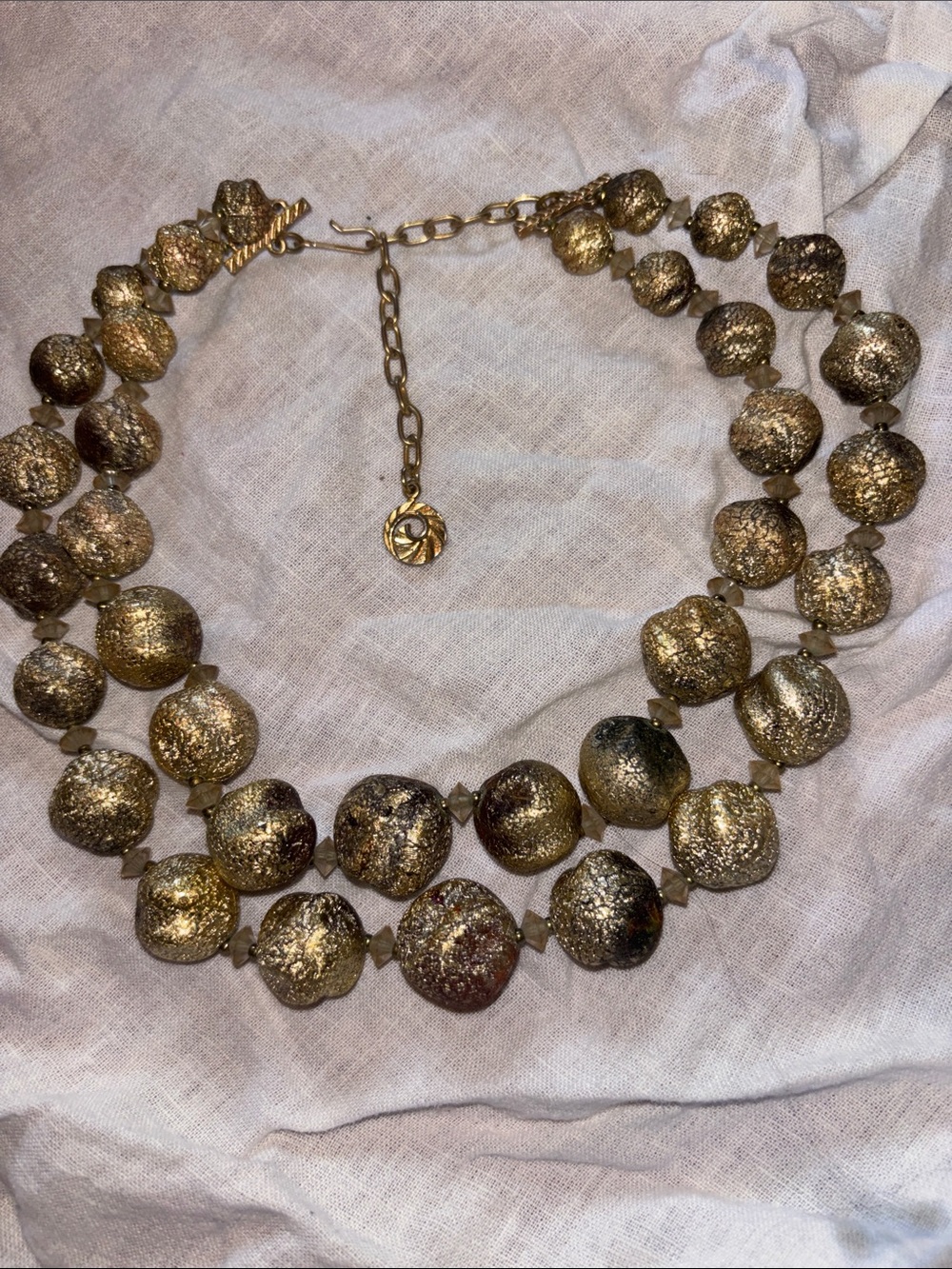 Gold-Tone Double Strand Textured Disc Necklace